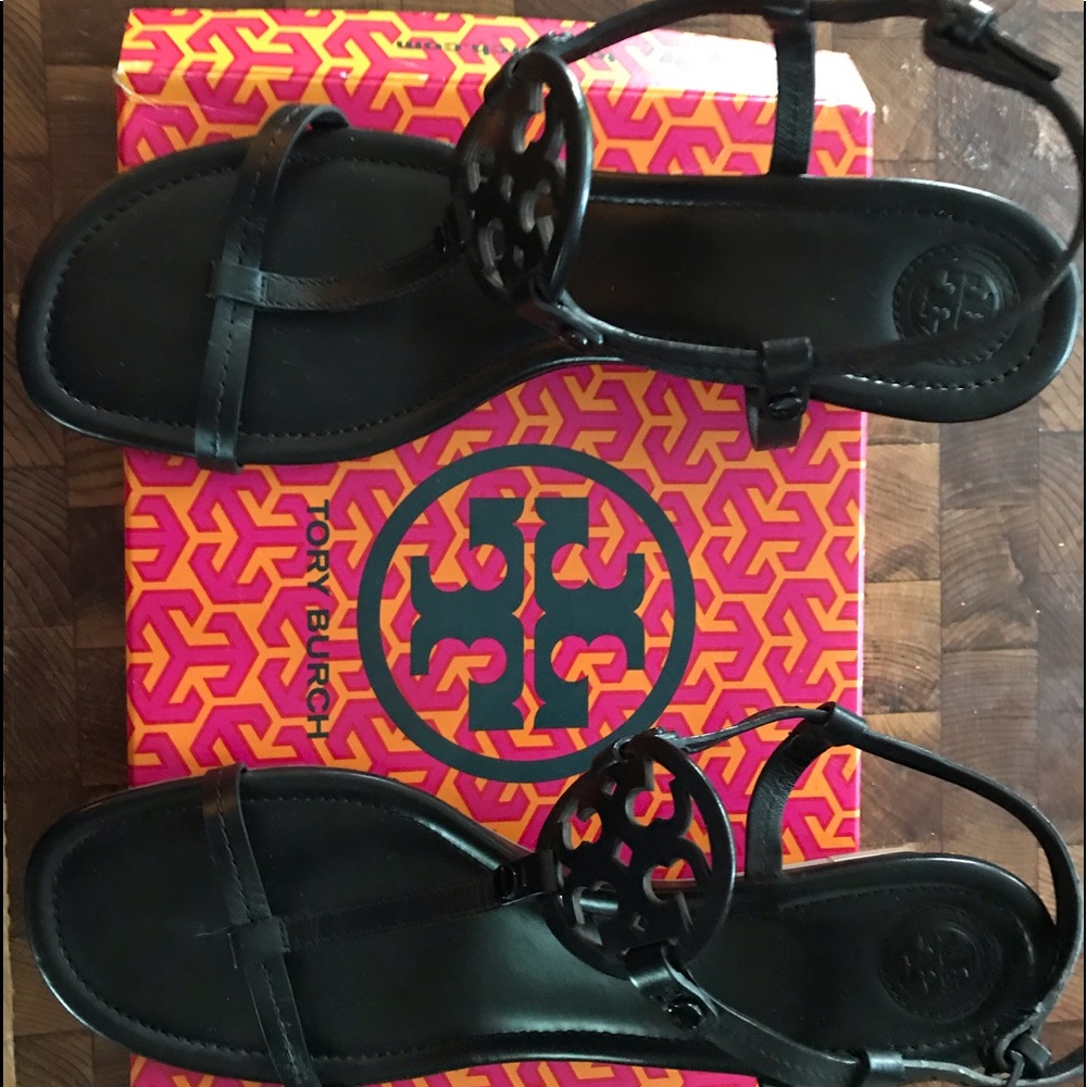 Black Tory Burch Miller wedge heel sandal